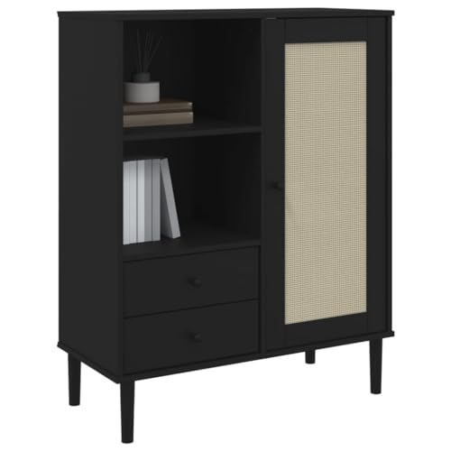 Tabla alta premium SENJA de madera maciza de pino negra y ratán chic 4