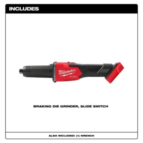 Milwaukee 2939-20 18V Cordless 1/4\" Braking Die Grinder Slide Switch (Tool Only), Chrome