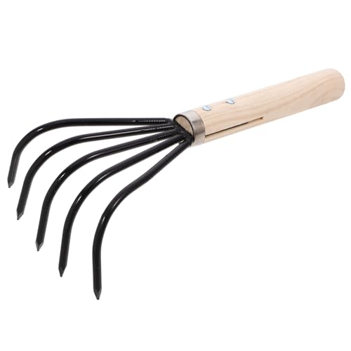 DECOMELODY Rastrello Portatile per Giardino Rastrello da Spiaggia per Conchiglie Manico in Legno Attrezzo da Giardinaggio in Acciaio Inossidabile per Scavare e Raccogliere