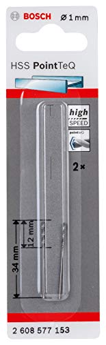 Bosch Professional 2 brocas helicoidal HSS PointTeQ (para metal, 1 x 12 x 34 mm, Accesorio de taladro), Diámetro 1 mm