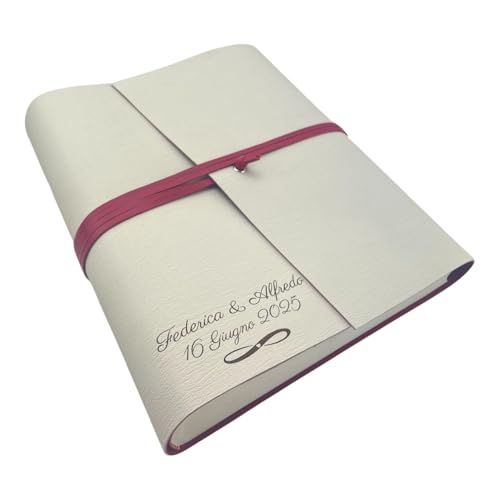 TriVin Art Album Fotografico Artigianale Made in Italy, in Similpelle bicolore, personalizzabile con 3 righe + simbolo,classico con velina Compleanno Regalo Wedding Eventi Anniversario Nozze Ricordi