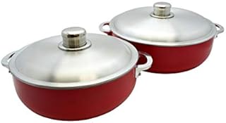 IMUSA USA 2 Piece Red Caldero (Dutch Oven Set) with Aluminum Lid 26/30cm