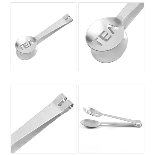 Miniatura 9 de Mingze Pinzas Para Exprimir Bolsas De Té, 3 Paquetes De Acero Inoxidable Colador De Bolsas De Té Soporte De Agarre Cuchara De Metal Mini Cubos De Azúcar Clip Cubos De Hielo Herramientas