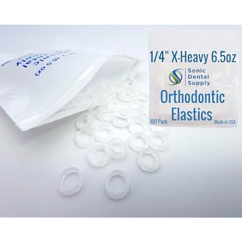 1/4 inch X-Heavy 6.5 oz - Orthodontic Elastic Rubber Bands - 100 Pack - Clear Latex Free, Small, Braces, Dreadlocks Hair Braids, Tooth Gap, Packaging, Crafts, Sonic Dental Supply - Made in USA Cover