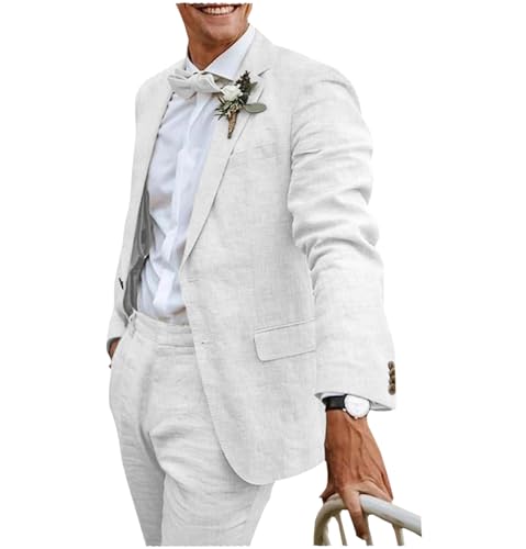 Men's 2 Piece Linen Suit Slim Fit Wedding Retro Mens Formal Suit Linen Lightweight Formal Suits