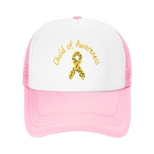 Childhood Cancer Awareness Trucker Hat in September We Wear Gold Baseball Cap Mesh Back Adjustable Hats for Kids - Pink