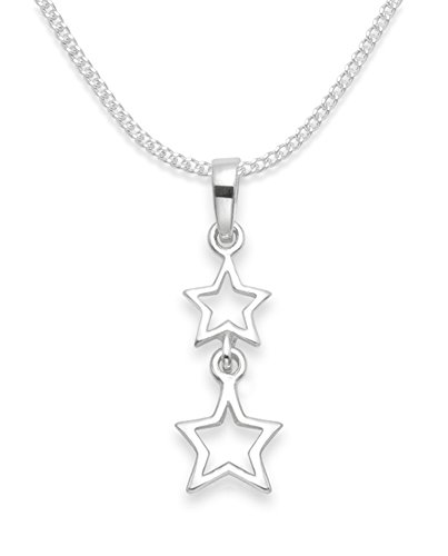 Image of Heather Needham Sterling Silver Double Star necklace on 18" curb chain - SIZE: 18mm. Gift boxed double star neclace 8102/18/B41