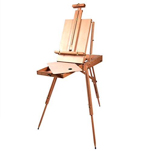 GPCT [Foldable] Portable Classic [Hand-Finished] Wooden Artist Painters Easel Tripod. Adjustable, Built in Drawer W/ [Four Compartments] & Free Wooden Palette! Suitable for Beginners/Professionals!