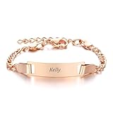 Gamtic Personalised Baby Name Bracelets - Custom Engraved Pearl Pink Crystal Beads Bracelet for Kids Infant Girls Boys New Born Toddler Birthday Gift Adjustable, Baby Christening Gift (Rose gold #2)
