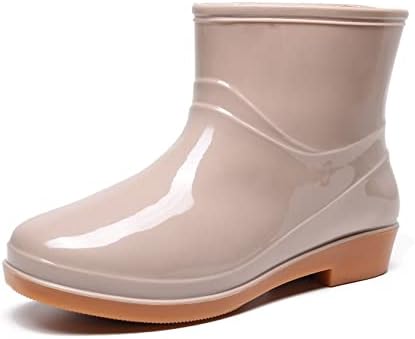 OMGard Rain Boots for Womens, Ankle Garden Boot Waterproof Rainboot Size 8, Slip On Nude Short Ladies Rubber Outside Work with Comfort