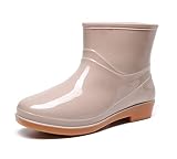 OMGard Rain Boots for Womens, Ankle Garden Boot Waterproof Rainboot Size 8, Slip On Nude Short Ladie