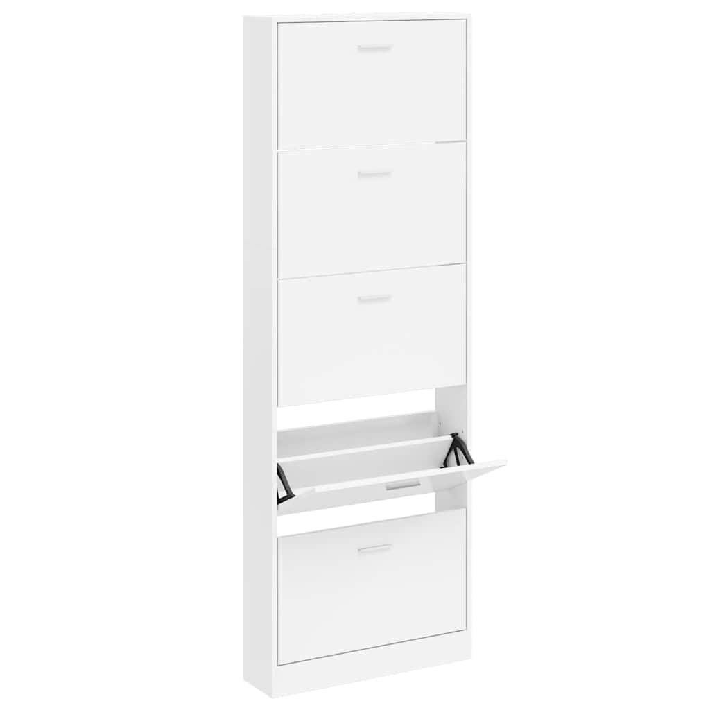 Schuhschrank mit 5 Schuhkippern Weiß aus Holzwerkstoff, 59x17x169 cm, platzsparend mit Fächern für Flur Eingangsbereich, stabile Aufbewahrung für Damen, Herren Schuhe und Sneaker