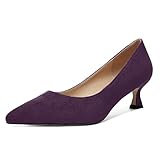 ROSERWISH Women's Low Heel 2 Inch Casual Slip On Elegant Office Suede Pointed Toe Kitten Pumps Dress Shoes Eggplant Size 8.5 - Zapatos de Tacon para Mujer
