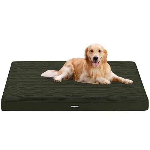 HMTOPE Orthopädisches Hundebett, 10cm Dicke Hundekissen für Mittelgroße Hunde, Grosse Hunde, Abnehmbar und Waschbar Hundematte, rutschfeste Unterseite, Wasserdichtes Innenfutter, 112 cm, Olivgrün