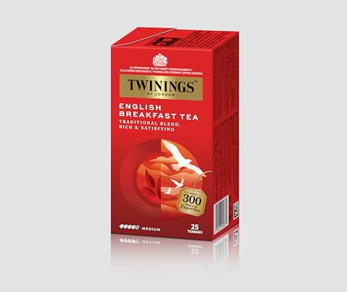Image of Twinings English Breakfast Tea, 25 Teabags, Premium Black Tea, English Classic Range, Medium Strength, Rich Flavour, 50 gm (Pack of 2)