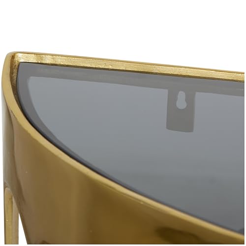 Image of Deco 79 Aluminum Metal Abstract Living Room Console Table Crescent Drip Table with Melting Design Legs and Glass Top, Entryway Table 36 inch x 14 inch x 32 inch, Gold