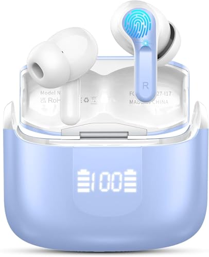 Wireless Earbuds, Bluetooth 5.4 Headphones 2025 NEW Ear Buds 40H Bass Stereo in-Ear Earphones ENC Noise Cancelling Earbuds with 4 HD Mic, USB-C LED Display IP7 Waterproof Sport Headset for Android iOS