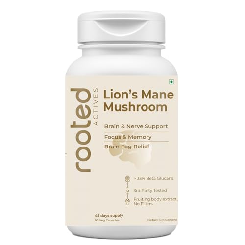 ROOTED Organic Lions Mane Mushroom Extract Capsules, 38% Beta Glu...