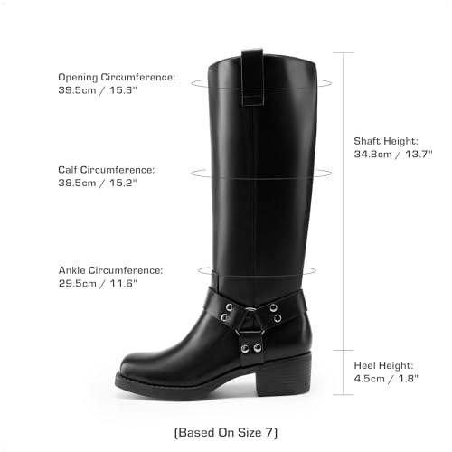 DREAM PAIRS DREAM PAIRS Women's Knee High Boots Motorcycle Riding Pull-on Fashion Long Square Toe Buckle Biker Boots for Women,Size 8,Black,DWUMKB2529