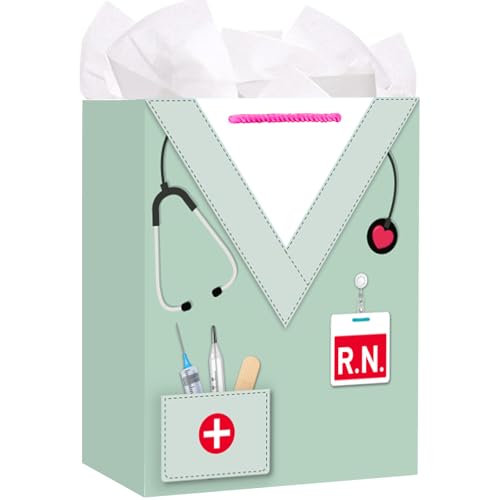 HEYINSHEN Nurse Graduation Gifts Bag 13" Large Congrats Nurses Gift Bag with Tissue Paper & Handles Gifts Bag for Nursing Grads Medical School Graduation Decor Nurse Week Celebrations