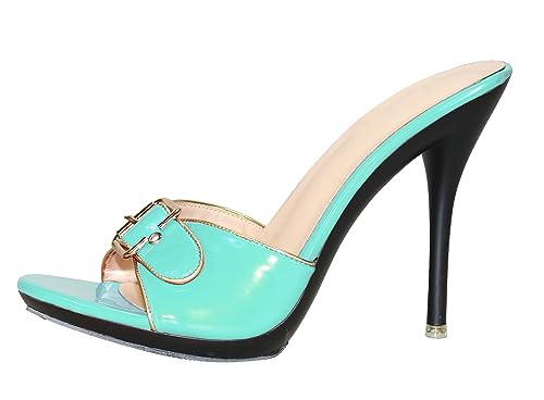 MINITOO Sandalias de tacón con hebilla para mujer, zapatos de vestir casuales de verano, Tm004 Turquesa Tacón de 10 5 cm, 40.5 EU