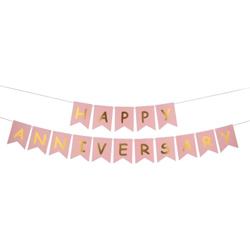 Image of Happy Anniversary Banner Valentines Day Wedding Decorations Love Party and Background Indoor Outdoor Decorations (Pink)