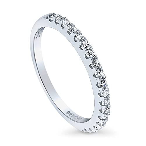 BERRICLE Sterling Silver Wedding Rings Pave Set Round Cut Cubic Zirconia CZ Half Eternity Ring for Women, Rhodium Plated