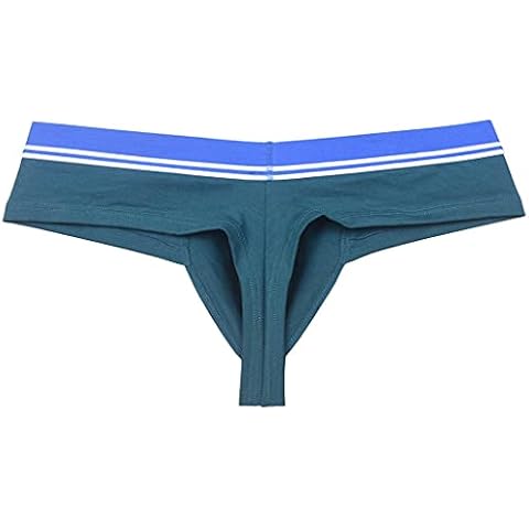 JAXFSTK Men's Cotton Bikini Thong Cheeky Boxer Briefs Underwear Elastic Waistband Brazilian Bikini Briefs 3" Butt Dark Green L Cover