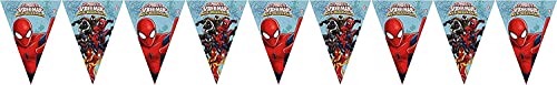 Procos 85162 - Flaggenbanner The Ultimate Spiderman Web Warriors, Größe 230 x 25 cm, Hängedekoration, Kindergeburtstag, Rot, Blau, Hellblau.