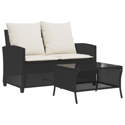 HETFTJN Canapé de Jardin 2 Places avec Table Basse en Résine Tressée Noir, Salon de Jardin Extérieur pour Terrasse Balcon et Patio, Mobilier de Jardin...