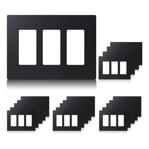 Image of ELEGRP 3-Gang Screwless Decorative Wall Plates, Mid-Size Unbreakable Thermoplastic Faceplate Cover for Decorator Receptacle Outlet Switch, UL Listed (20 Pack, Matte Black)