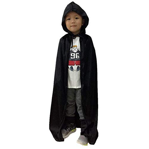 Topways® Cape à capuche en velours pour enfants de 3 à 7 ans Noir 90 cm