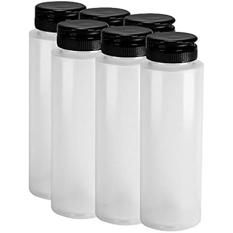 Pinnacle Mercantile Easy Squeeze Plastic Condiment Bottles with Black Flip Top Cap 8 oz Empty Set 6 Cover