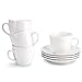 MIWARE 7 Ounce Porcelain Cappuccino Cups with Saucers - Set of 4, Perfect for Specialty Coffee Drinks, Latte, Cafe Mocha and Tea, Ivory White