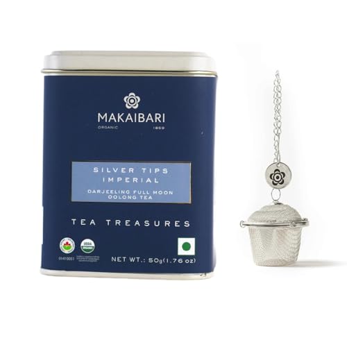 Image of Makaibari Silver Tips Imperial | Bucket Tea Infusers | Combo pack| Tin Caddy | 50 gms | Loose Tea | Darjeeling Full Moon Oolong Tea