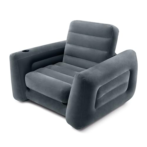 Intex 66551EP Inflatable Pull-Out Chair: Built-in Cupholder – Velvety Surface – 2-in-1 Valve – Folds Compactly – 80" x 91" x 26"