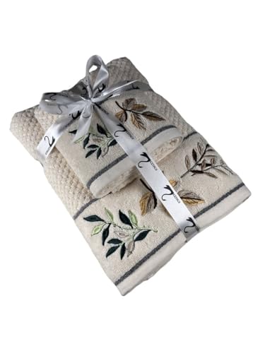 Image of SENSES By Riba Cotton Towel Set 550 GSM - Design 1, 2 Pcs| 1 Bath + 1 Hand Towels Combo | Super Soft, Absorbent, Lightweight, Antimicrobial, Low Linting, Ivory