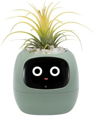 Odpaltoy Smart Plant Pot with Expression, AI Smart Planter Robot for Indoor Decoration, Includes Water/Light/Temperature Sensor, Green