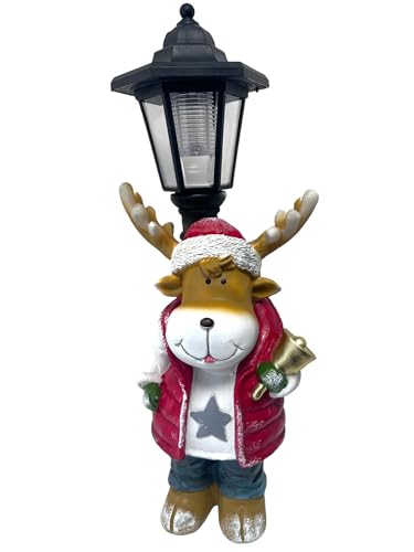HH Home Hut Reindeer Christmas Garden Decoration Solar Powered Ornament Light Tradition Xmas Welcome Lantern Santa Claus 44cm Tall