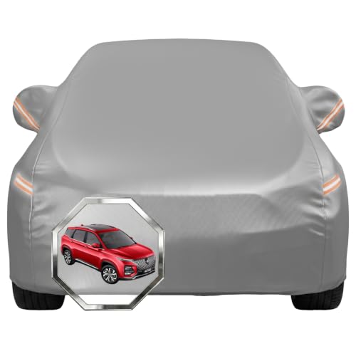 Image of Pivalo Car Cover for MG Hector All Model & Years with Mirror Pocket 100% Waterproof Triple Stitched Bottom Elastic Dust, Heat & UV Resistant Full Body Protection (Grey with Highlighter)