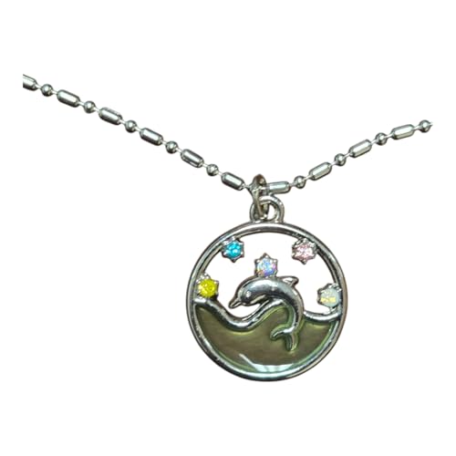 BlueRica Dolphin & Wave Pendant on Stainless Steel Chain Necklace (16")2