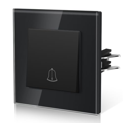 BSEED Bouton Poussoir Sonnette, Bouton Encastré, Symbole De Cloche, Interrupteur avec Griffes, NOUVEAU Série E, 86mm Noir