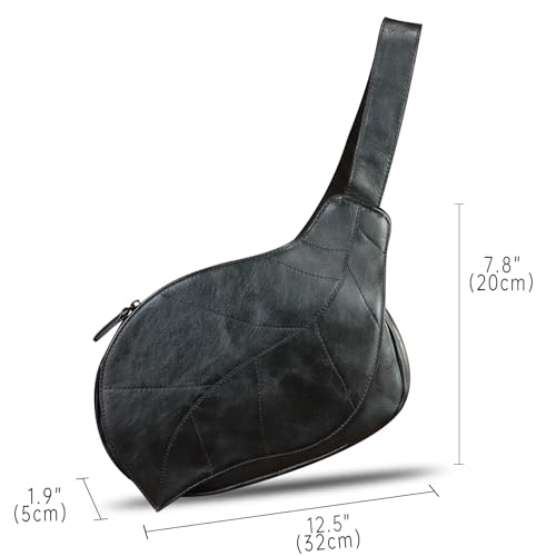 Image of IVTG Genuine Leather Sling Bag for Women Vintage Real Leather Sling Backpack Fashion Shoulder Crossbody Bags Chest Bags (Black)
