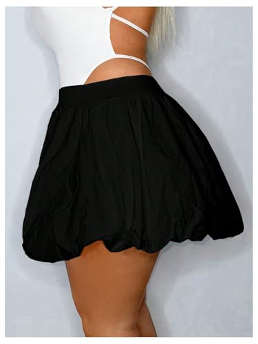 OYOANGLE Women's Plus Size High Waisted Bubble Skorts Y2K Ruffle Hem Puffy Skirt Shorts3