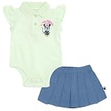 Disney Minnie Mouse Infant Baby Girls Bodysuit and Chambray Pleated Skirt Outfit Set Light Green/Blue...