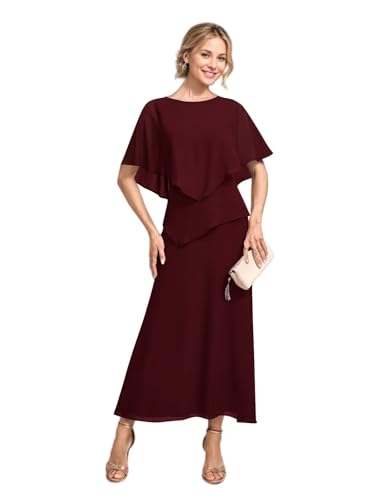 Short Sleeve Tea Length Mother of The Bride Dresses for Women Chiffon Dressy Formal Wedding Guest Dress