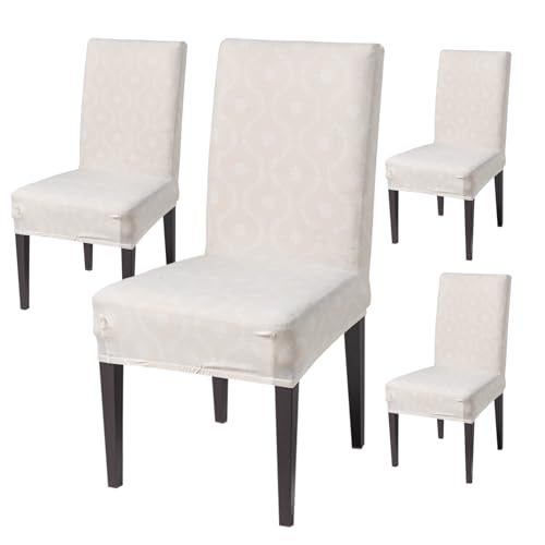 Image of House of Quirk Elastic Chair Cover Stretch Removable Washable Short Dining Chair Cover Protector Seat Slipcover (Pack of 4, Beige Blossom)