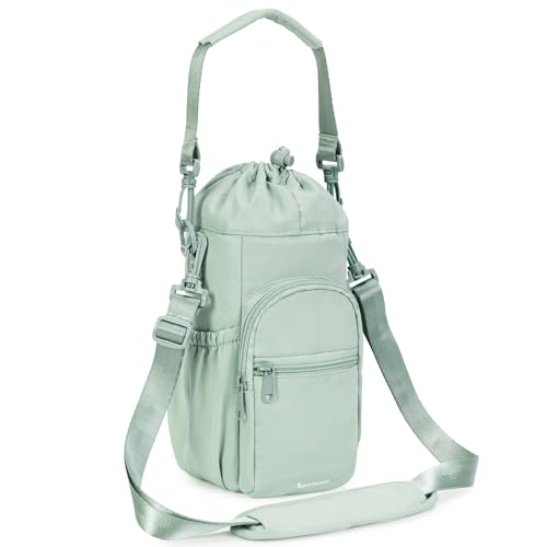 sportsnew Funda Termica Botella Agua con Bandolera Bolsa Termica Botella 1l con Bolsillo Para Teléfono Funda Botella Agua Para Caminar Senderismo, Verde
