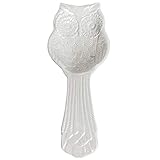 MyGift® White Ceramic Spoon Rest with Owl Design, Countertop Cooking Spoon and Ladle Holder