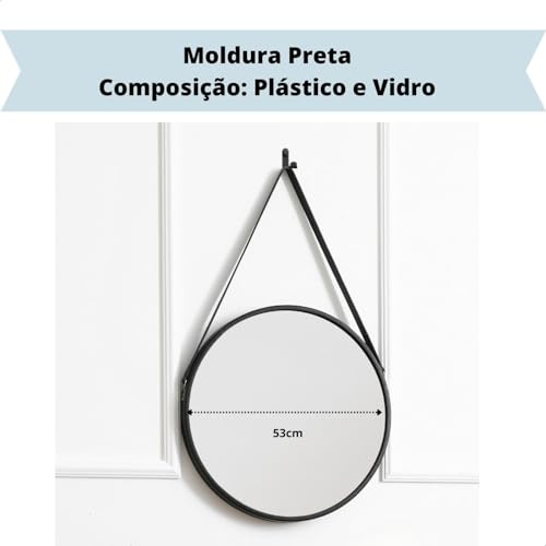 Espelho Redondo Decorativo Tipo Adnet 53cm Com Alça para Sala Quarto Banheiro Para Parede Sanfé